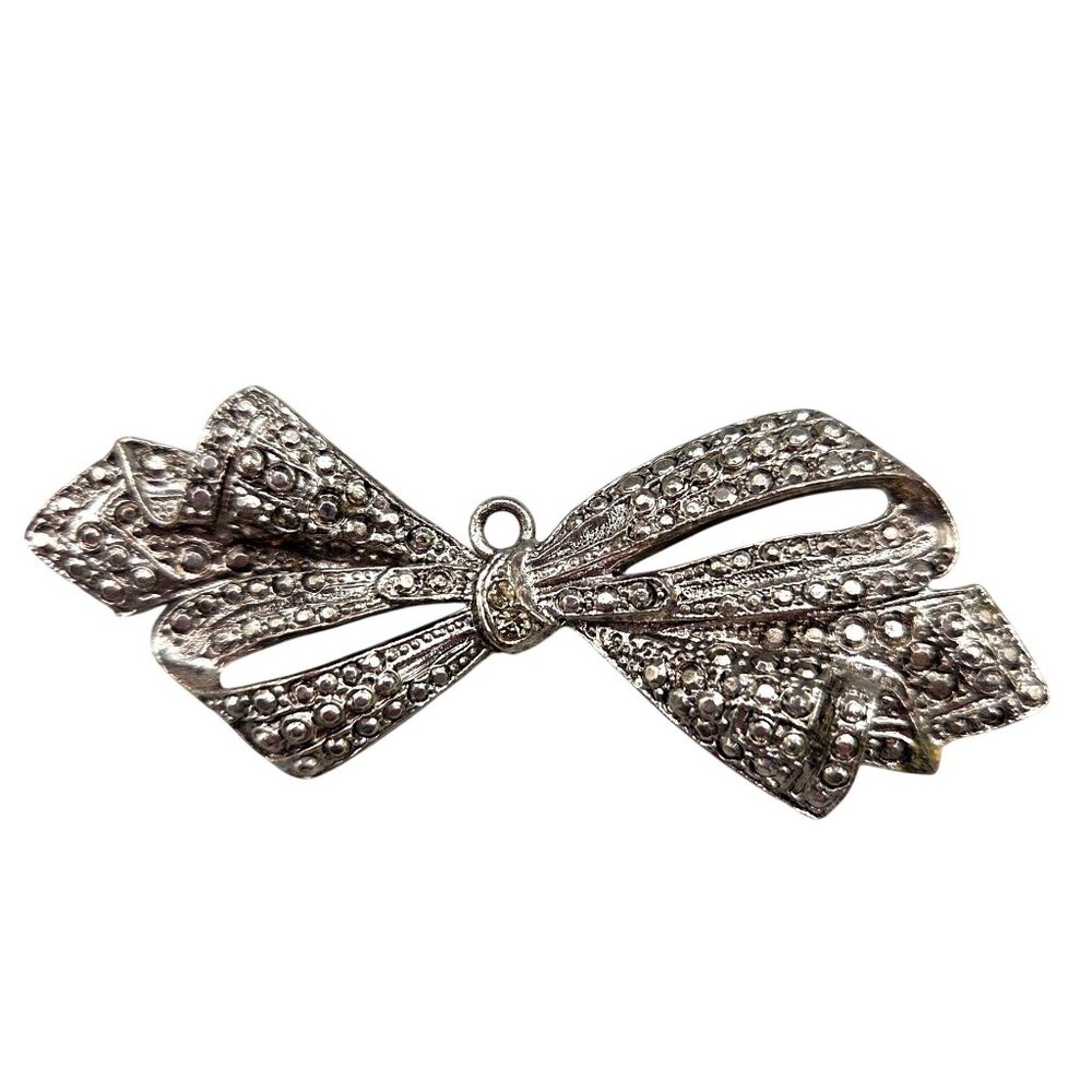 Vintage Marcasite Bow Pendant Brooch Combo Silver Tone Jewelry Pin
